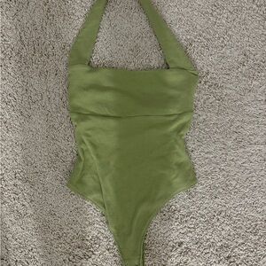 Green Knit Halter Bodysuit